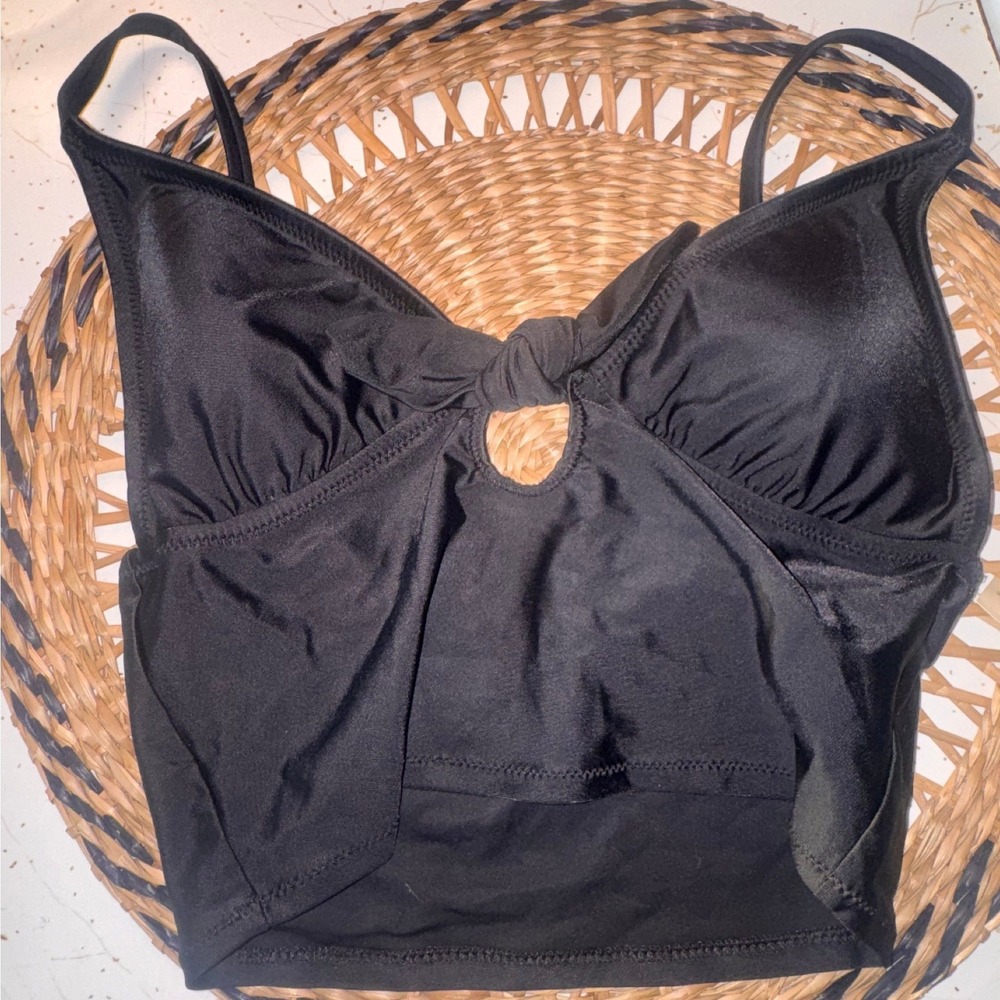 Aerie Real Good Black Crop Top Front Tie Keyhole Adjustable Straps Small NWT